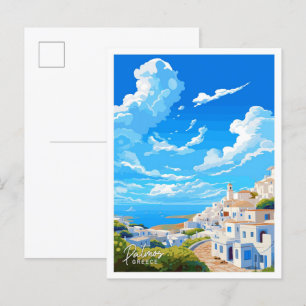 Patmos Griechenland Kunst Reise Vintage-Illustrati Postkarte