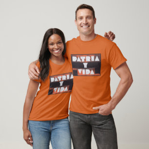 Patria y Vida Black Orange Rust White T-Shirt