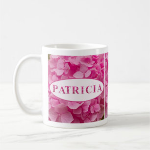 "Patricia" Name in Pink Hydrangea Blumenschrift Kaffeetasse