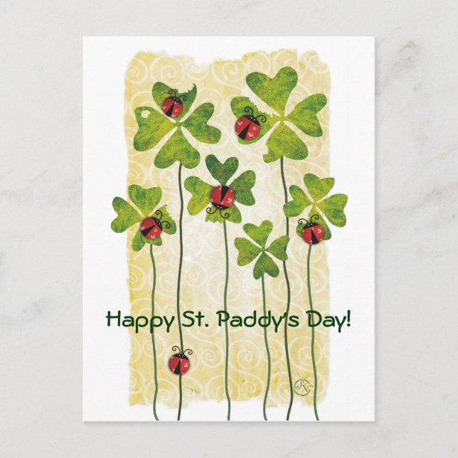 Patrick's Day Klee & Ladybugs Postkarte (Vorderseite)