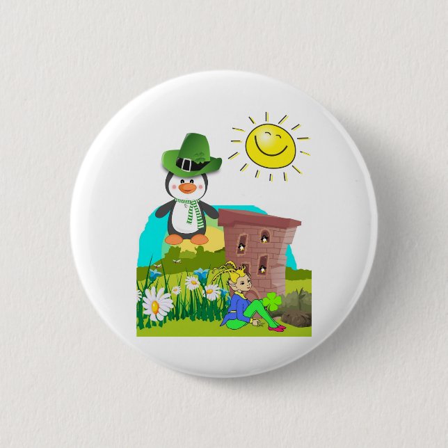 Patrick's Day Pinguin Leprechaun Button (Vorderseite)