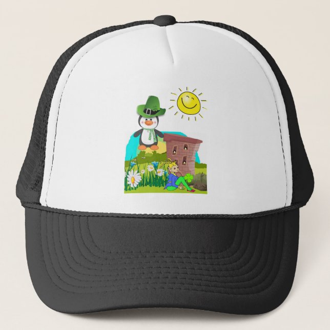 Patrick's Day Pinguin Leprechaun Truckerkappe (Vorderseite)