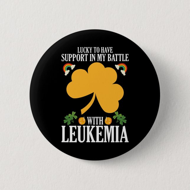 Patricks Day Vierblättriges Kleeblatt Leukemia Awa Button (Vorderseite)