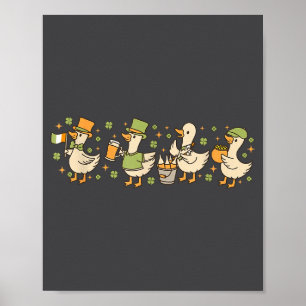Patricks Tag, lustige Gans, Kleeblatt, Bier-Gesche Poster