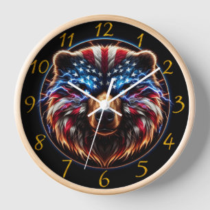 Patriot Bär mit Flaggenkrone Uhr