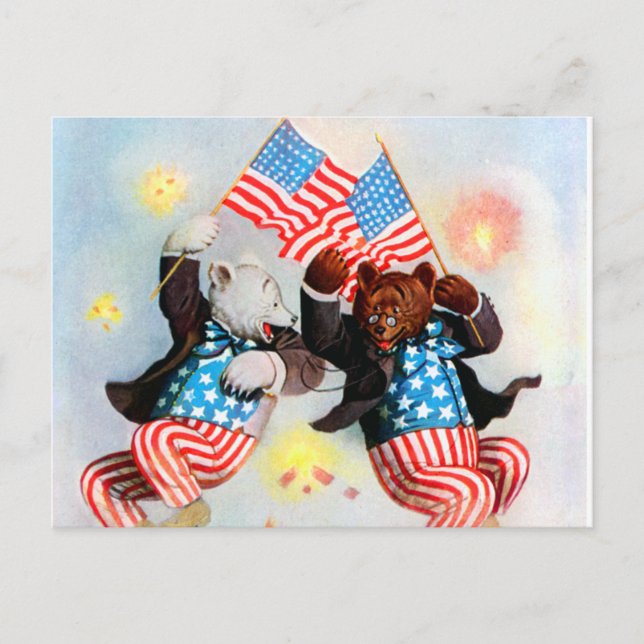 Patriot Bear Celebrate der Amerikanische Unabhängi Postkarte (Vorderseite)