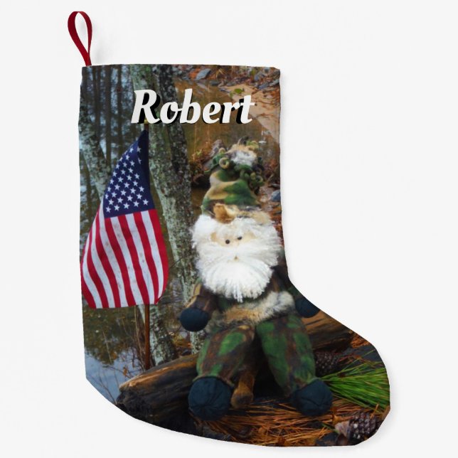 Patriot Camouflage Santa w American Flag Kleiner Weihnachtsstrumpf (Vorderseite)