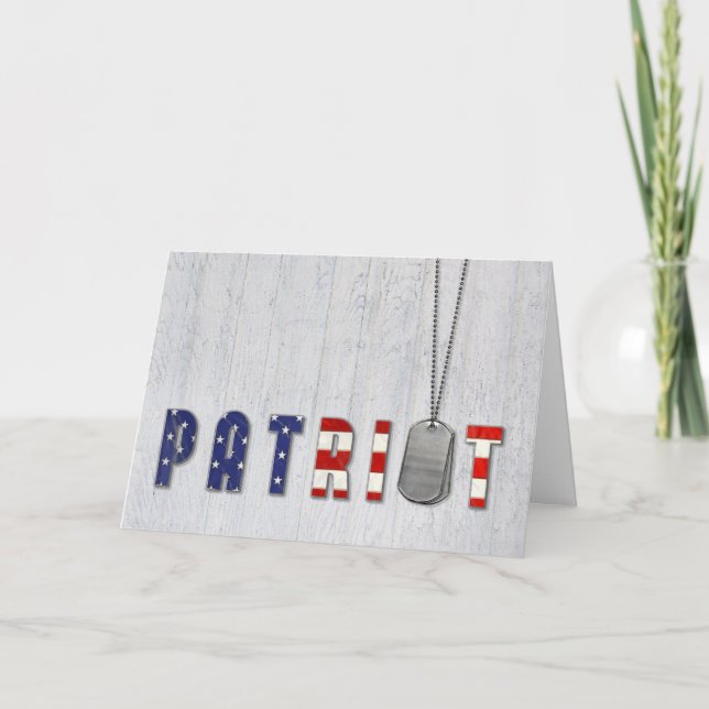 Patriot Dog Tags auf Holz Dankeskarte (Vorderseite)