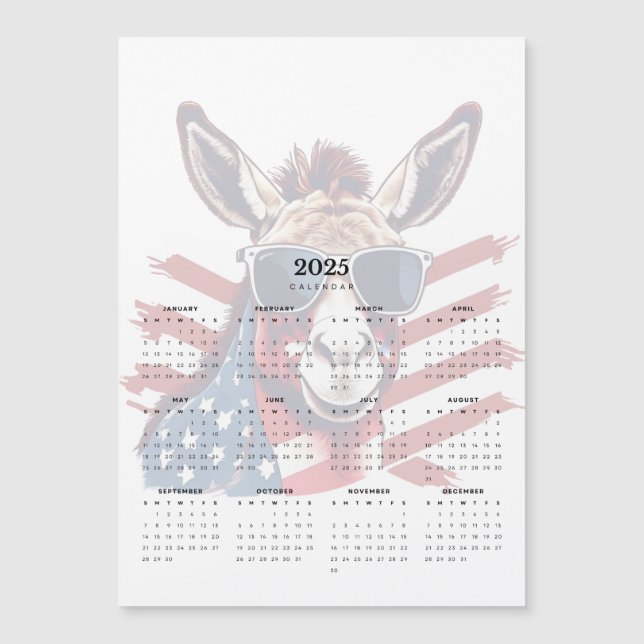 Patriot Donkey Red White Blue 2025 Magnet Kalender (Vorderseite)