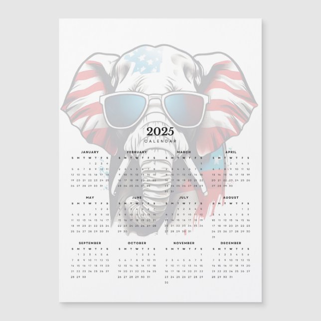 Patriot Elephant Red White Blue Magnetic Calendar Magnetkarte (Vorderseite)