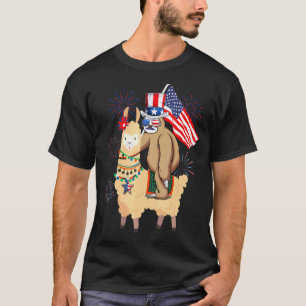 Patriot Faultier Reitet Lama Amerikanische Flagge T-Shirt