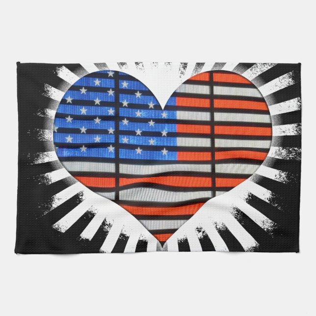 Patriot Heart American Flag Geschirrtuch (Horizontal)