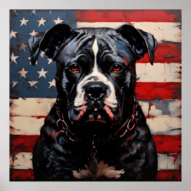 Patriot Pitbull mit amerikanischer Flagge 4. Juli Poster (Vorne)