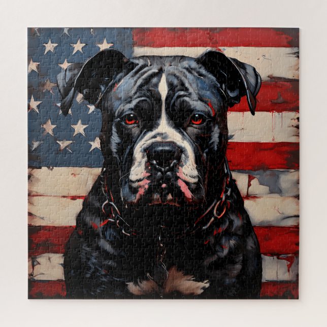 Patriot Pitbull mit amerikanischer Flagge 4. Juli Puzzle (Vertikal)