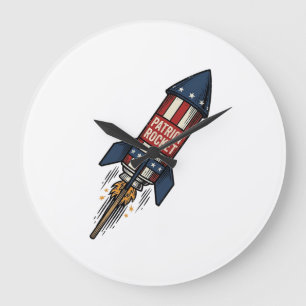 Patriot Rocket 4. Juli Vintage-Feuerwerk-Design Große Wanduhr