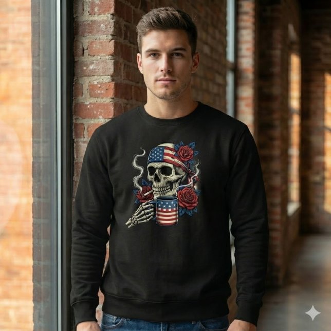 Patriot Skull Coffee & Cigarette USA Flag Shirt (Von Creator hochgeladen)