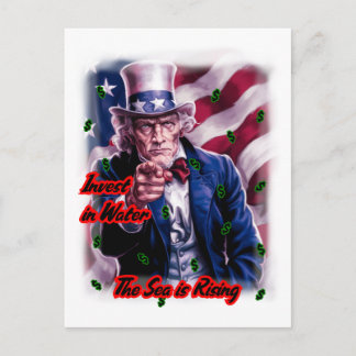 Patriot Uncle Sam sagt: "Investieren Sie in Wasser Feiertagspostkarte