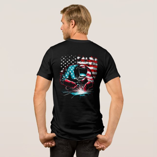 Patriot USA Flag Welder Striking an Arc Men's Tri-Blend Shirt (Rückseite voll)
