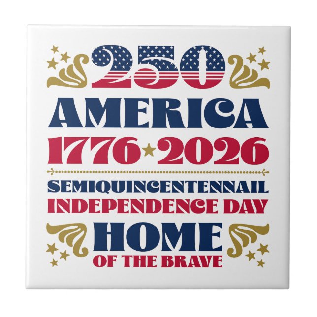 Patriotic 250 America Typografy Keramik Tile Fliese (Vorderseite)