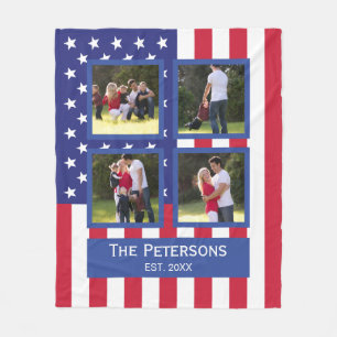 Patriotic 4 Foto Collage American Flag Monogramm Fleecedecke