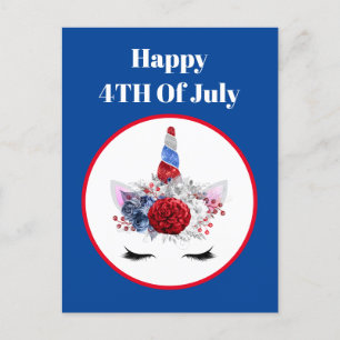 Patriotic 4. Juli Fantasy Unicorn Feiertagspostkarte