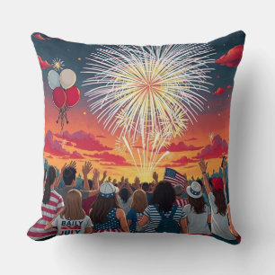 Patriotic 4. Juli Feuerwerk Celebration Crowd Kissen