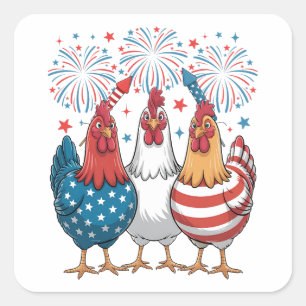 Patriotic 4. Juli Flag Chicken USA Flag Quadratischer Aufkleber