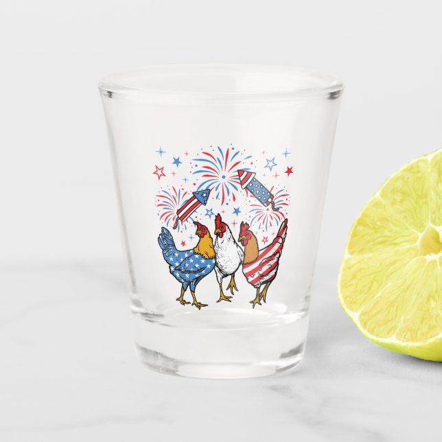 Patriotic 4. Juli Flag Chicken USA Flag Schnapsglas (Vorderseite)