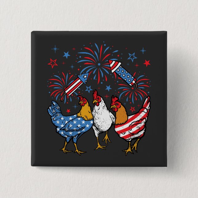 Patriotic 4. Juli Platz der Chicken USA Flag Button (Vorderseite)
