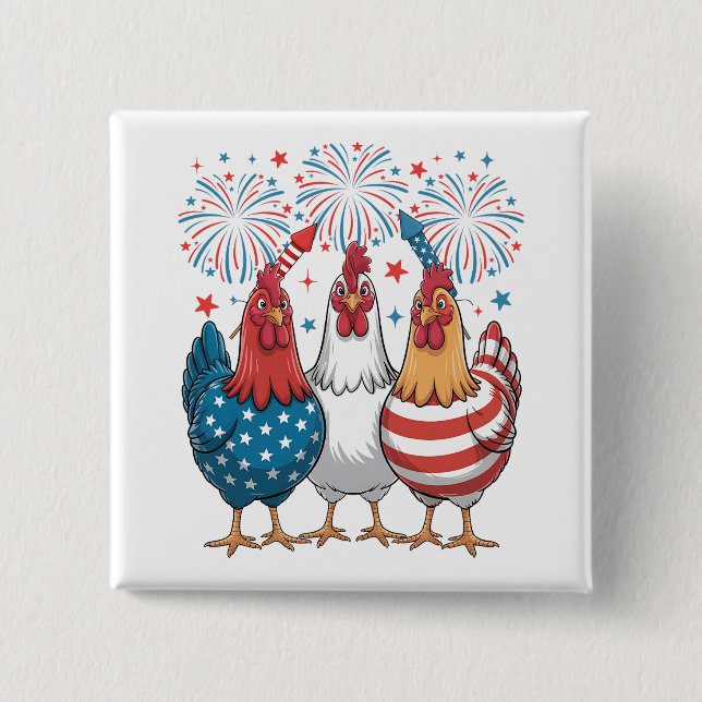 Patriotic 4. Juli Platz der Chicken USA Flag Button (Vorderseite)