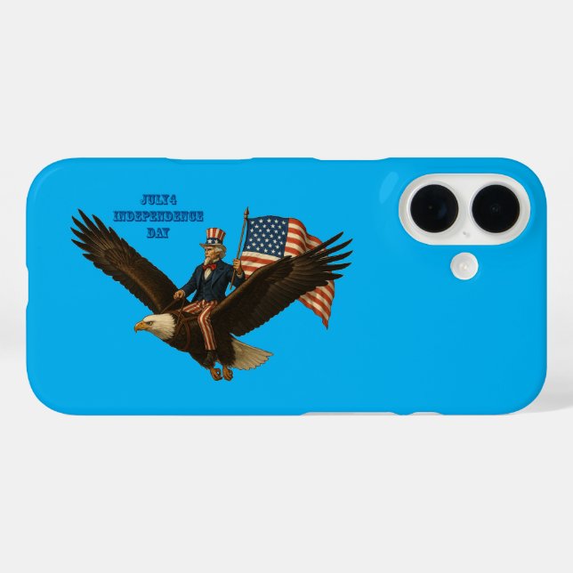 Patriotic 4. Juli Uncle Sam Riding a Bald Eagle UR Case-Mate iPhone Hülle (Rückseite (Horizontal))