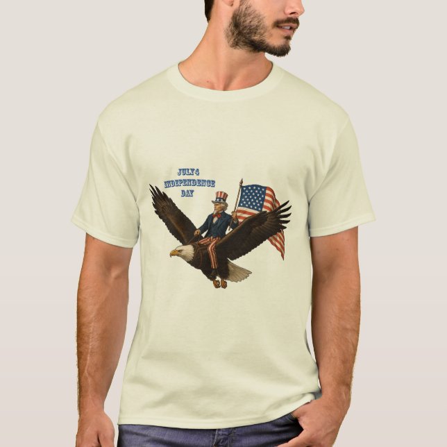 Patriotic 4. Juli Uncle Sam Riding a Bald Eagle UR T-Shirt (Vorderseite)