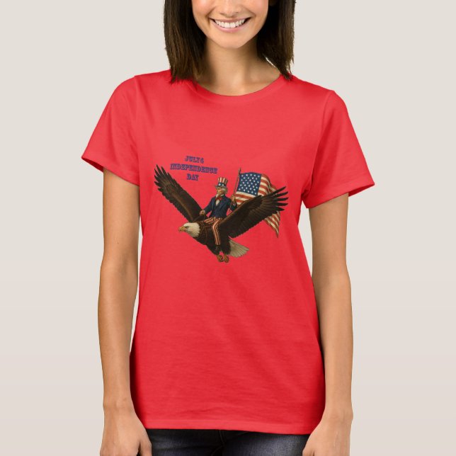 Patriotic 4. Juli Uncle Sam Riding a Bald Eagle UR T-Shirt (Vorderseite)