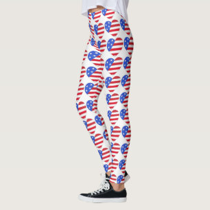 Patriotic 4. Juli USA Flag Heart Red White & Blue Leggings