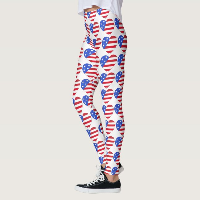Patriotic 4. Juli USA Flag Heart Red White & Blue Leggings (Links)