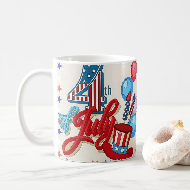 Patriotic 4th of July Mug USA Independence Day Kaffeetasse (Mit Donut)