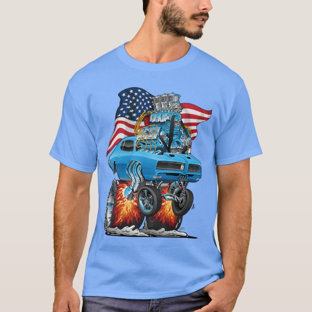 Patriotic 60s Muscle Car Funny Dragster USA Hotrod T-Shirt (Vorderseite)