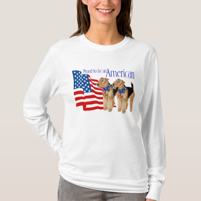 Patriotic Airedale Terriers T-Shirt (Vorderseite)