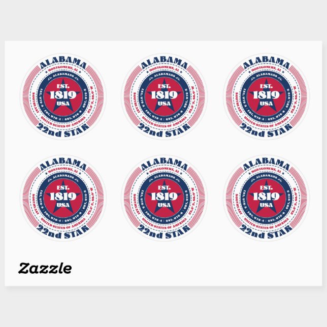 Patriotic Alabama Circle Design Sticker (Blatt)