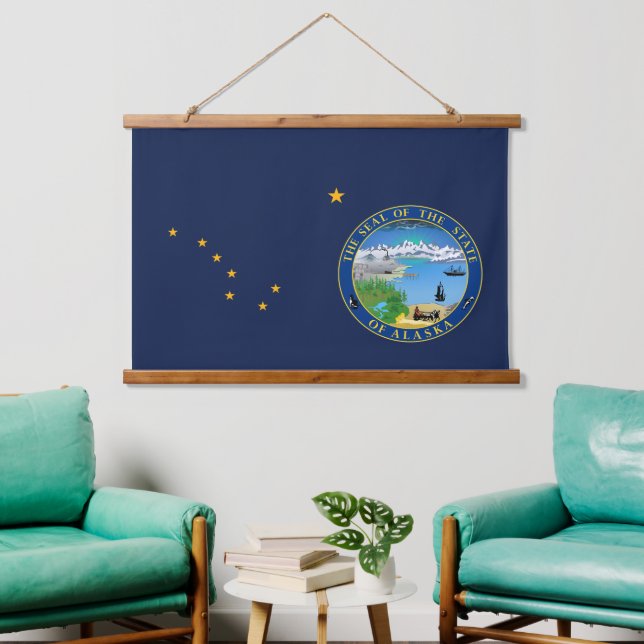 Patriotic Alaska Tapestry, Alaska Flag Wandteppich Mit Holzrahmen (Wohnzimmer)