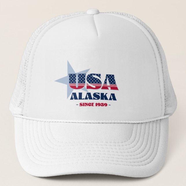 Patriotic Alaska Typografie Trucker Hat Truckerkappe (Vorderseite)