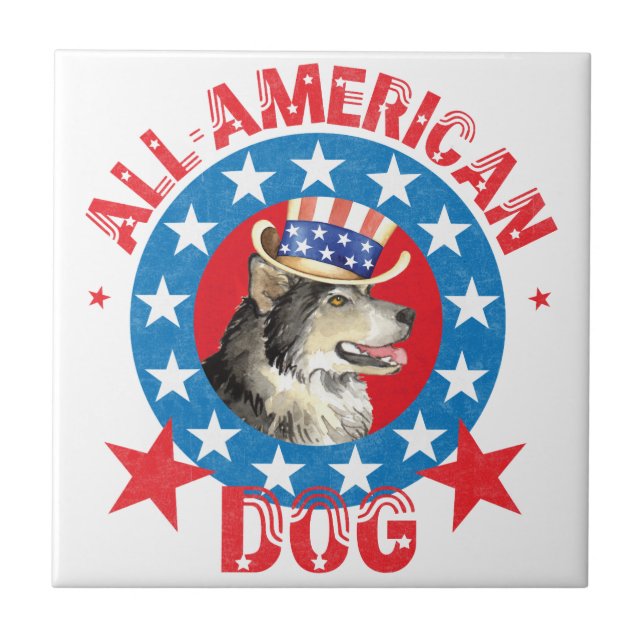 Patriotic Alaskan Malemute Fliese (Vorderseite)