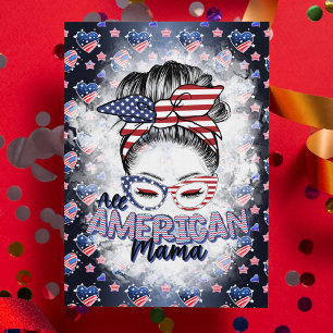 Patriotic All American Mama Messy Bun Feiertagskarte