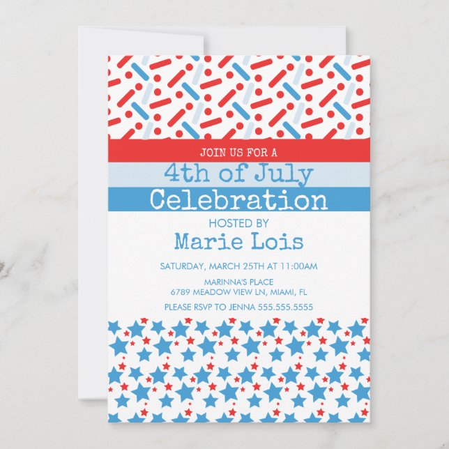 Patriotic am 4. Juli Sterne Treppen Sie auf die Sp Einladung (Vorderseite)