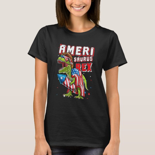 Patriotic Ameri Saurus Rex Dinosaur Happy 4. T-Shirt (Vorderseite)