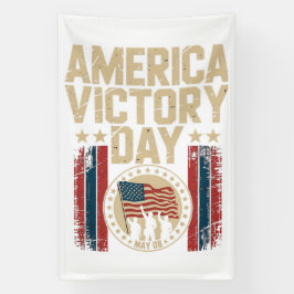 Patriotic America Victory Day Emblem with Soldiers Banner