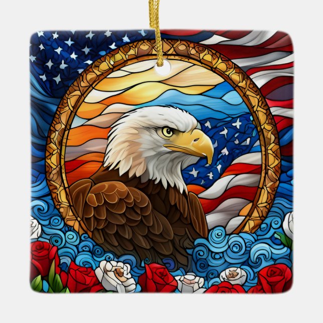Patriotic American Bald Eagle "Stains Glass" Keramikornament (Vorderseite)