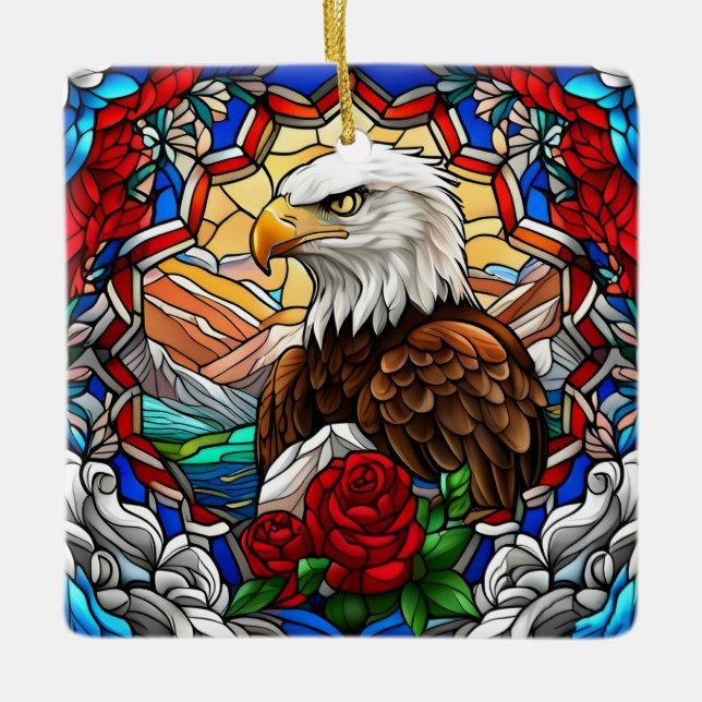 Patriotic American Bald Eagle "Stains Glass" Keramikornament (Vorderseite)