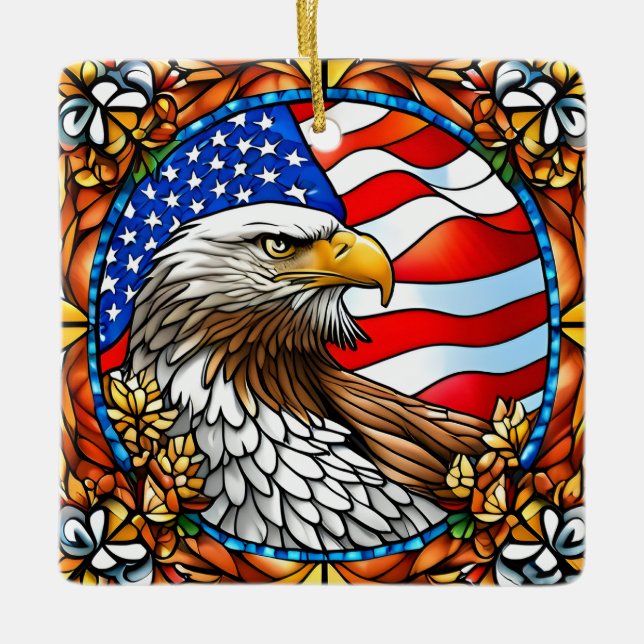 Patriotic American Bald Eagle "Stains Glass" Keramikornament (Vorderseite)