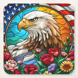 Patriotic American Bald Eagle "Stains Glass" Rechteckiger Pappuntersetzer